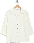 KASPER Ridge Knit Button-Up Shirt