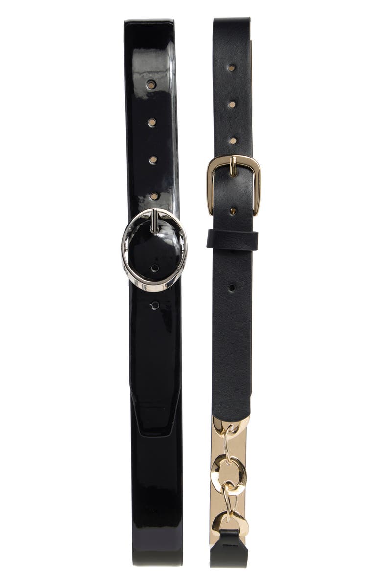 Steve Madden Lamby Set of 2 Belts, Main, color, Black-Black
