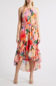 Vince Camuto Floral High-Low Chiffon Dress