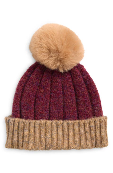 Faux Fur Pompom Cuffed Beanie