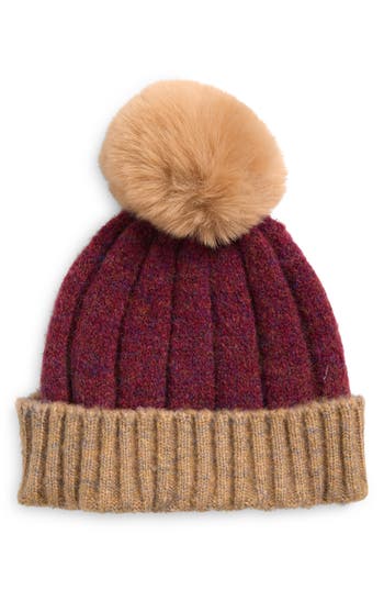 Tasha Faux Fur Pompom Cuffed Beanie In Multi