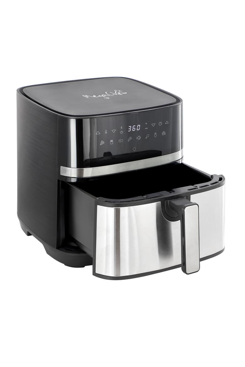 8.5 Quart Bundle Electric Air Fryer in Black and Stainless Steel with 125 Piece Paper Liners, Main, color, Black