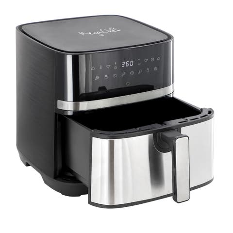 8.5 Quart Bundle Electric Air Fryer in Black and Stainless Steel with 125 Piece Paper Liners