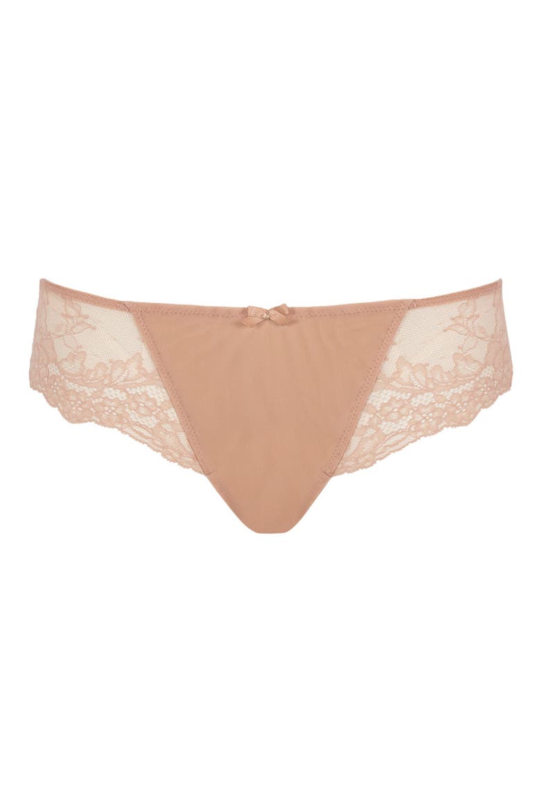 Ana Lace Trim Thong, Alternate, color, HONEY