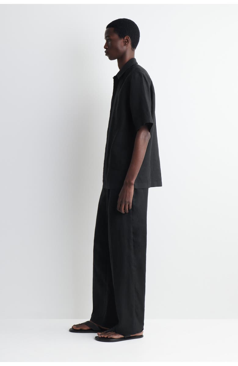 COS Linen Short-sleeved Shirt, Alternate, color, Black
