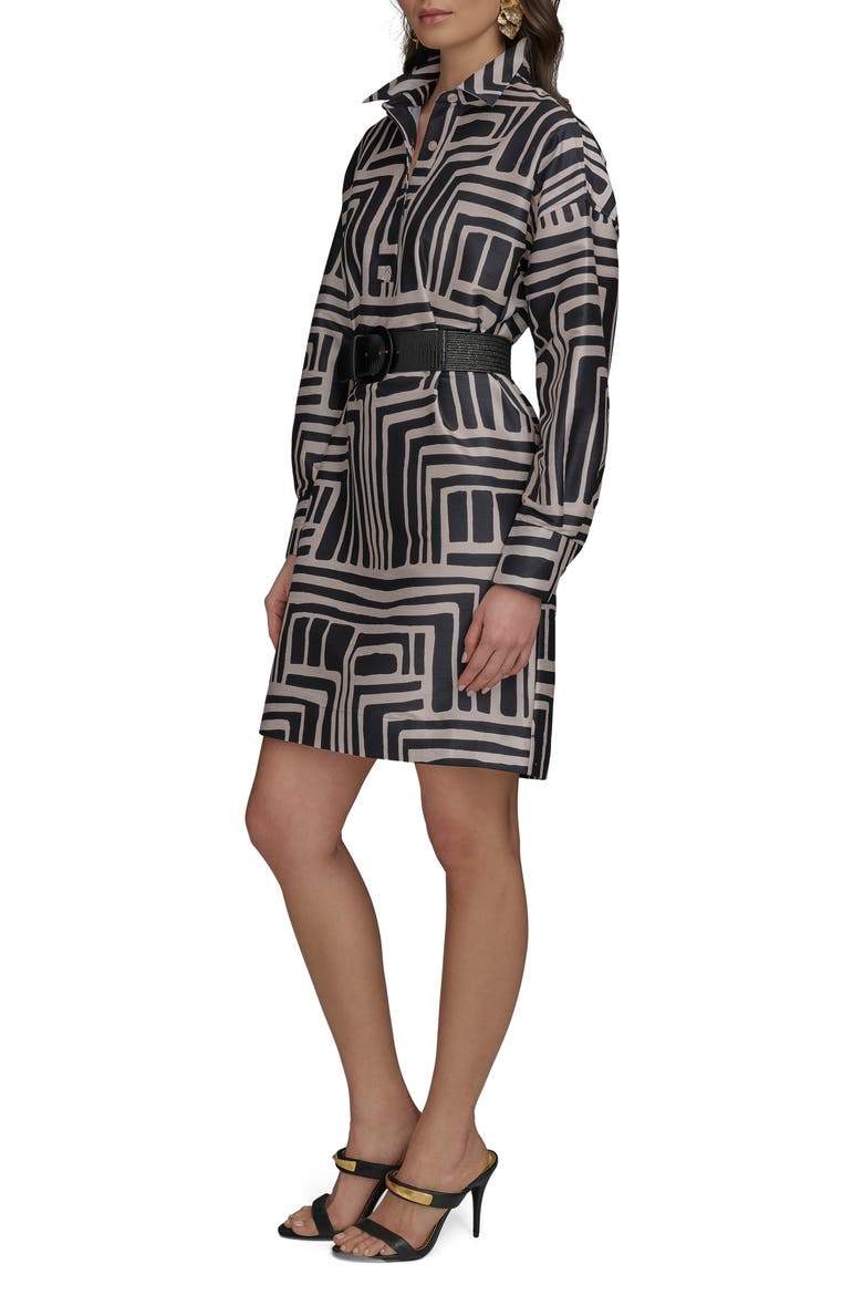 Abstract Print Long Sleeve Belted Shirtdress, Alternate, color, BLACK/ SAND