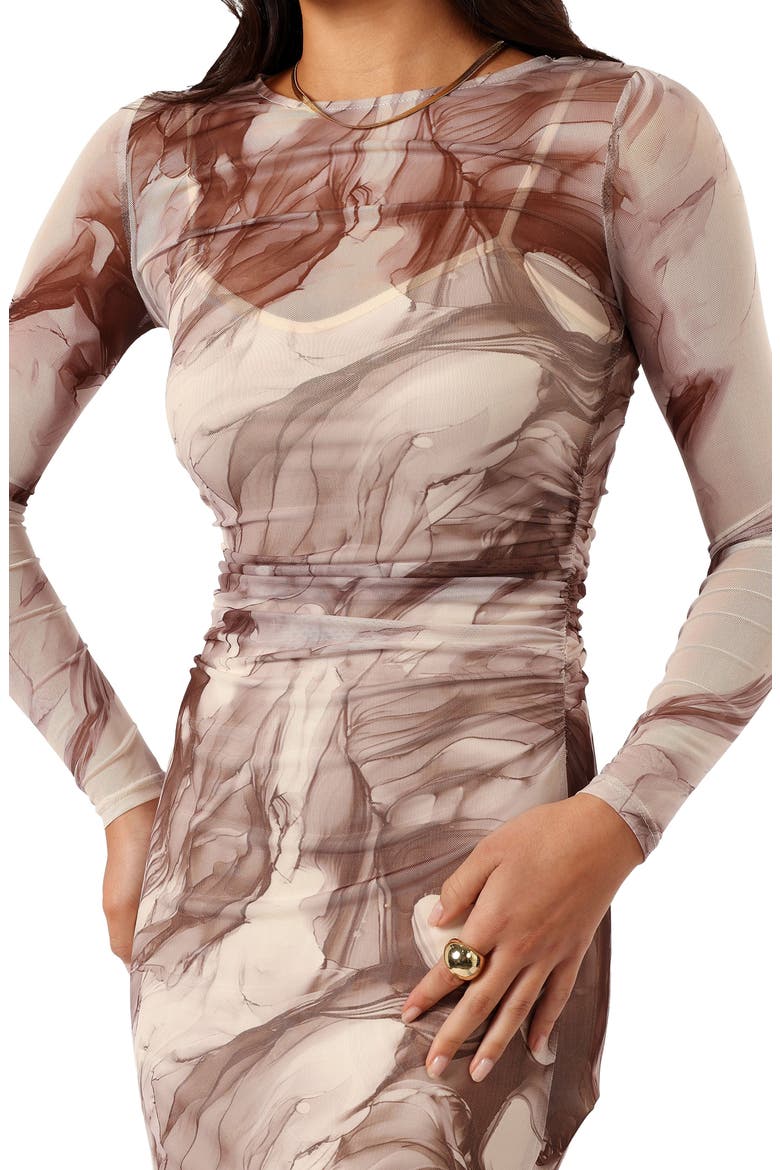 Adrianna Long Sleeve Mesh Maxi Dress, Alternate, color, CACAO