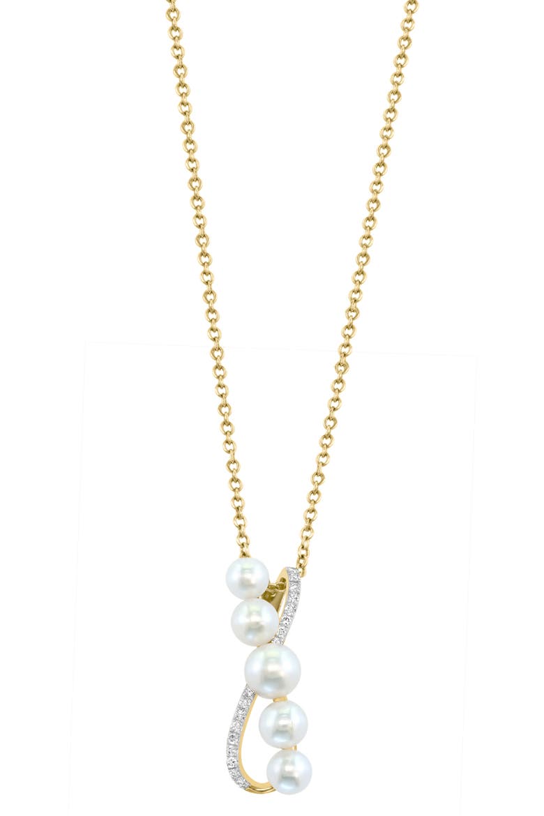Diamond & Freshwater Pearl Pendant Necklace, Main, color, WHITE