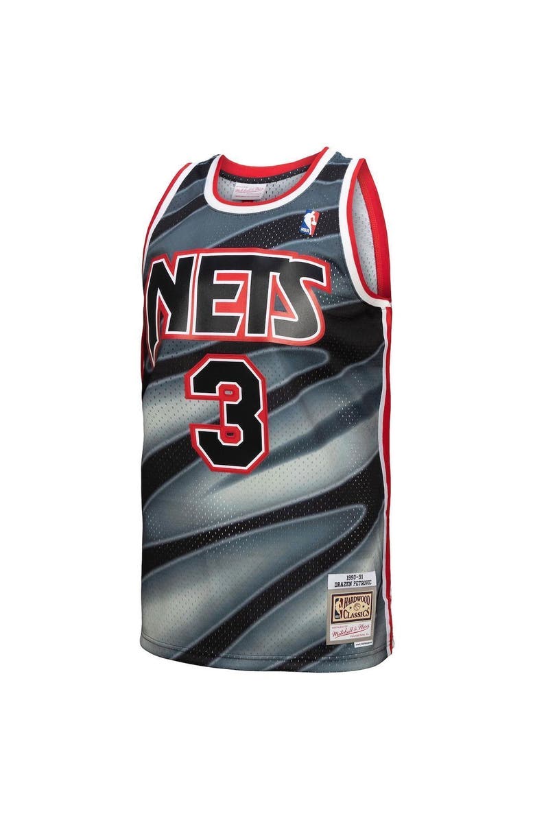 Mitchell & Ness Men's Mitchell & Ness Drazen Petrovic Black New Jersey Nets 1990/91 Hardwood Classics Reload 3.0 Swingman Jersey, Alternate, color, 