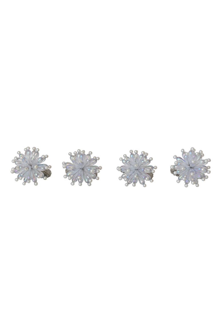 Glass Beaded Metal Snowflake Napkin Rings, Iridescent, Set of 4, Main, color, Iridescent
