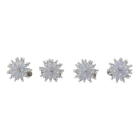 Glass Beaded Metal Snowflake Napkin Rings, Iridescent, Set of 4