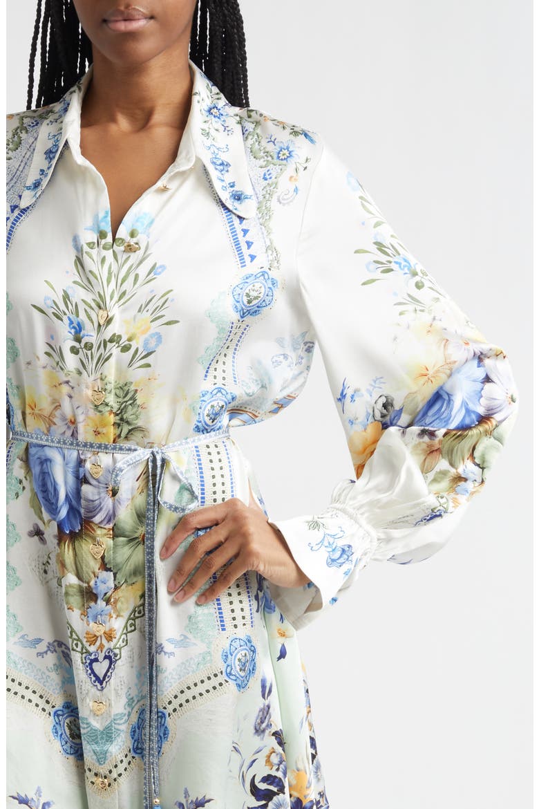 Floral Belted Long Sleeve Silk Shirtdress, Alternate, color, MY HOMESPUN HEART