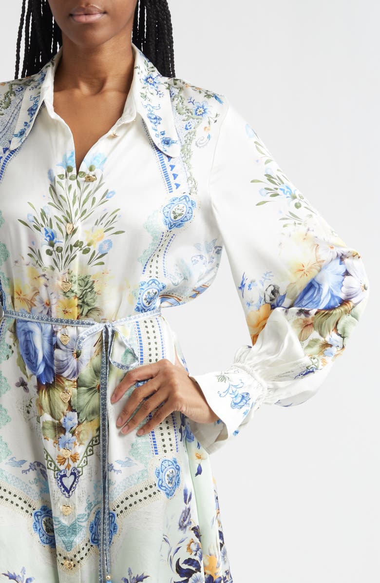 Camilla Floral Belted Long Sleeve Silk Shirtdress, Alternate, color, My Homespun Heart