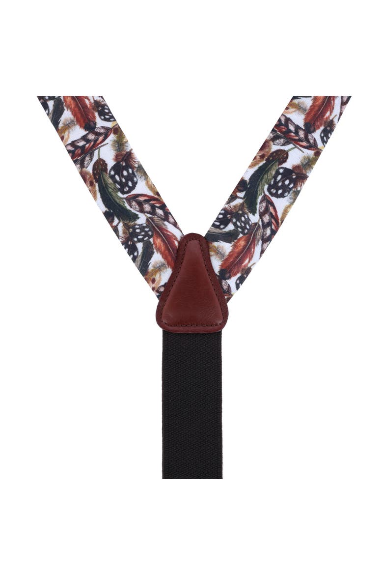 Birds of a Feather Linen Button End Suspenders, Alternate, color, Brown