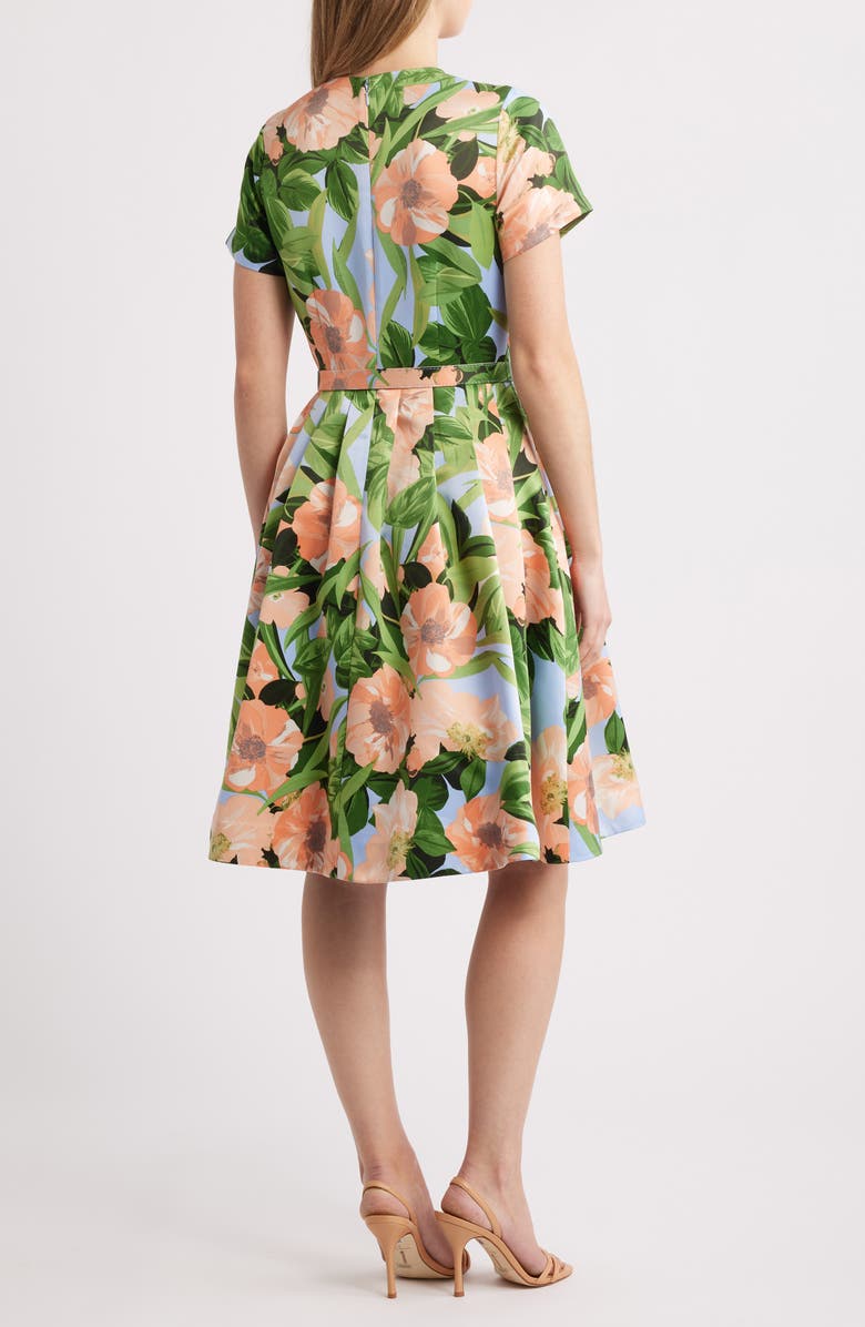 Tahari ASL Pleat Neck Belted Fit & Flare Dress, Alternate, color, 