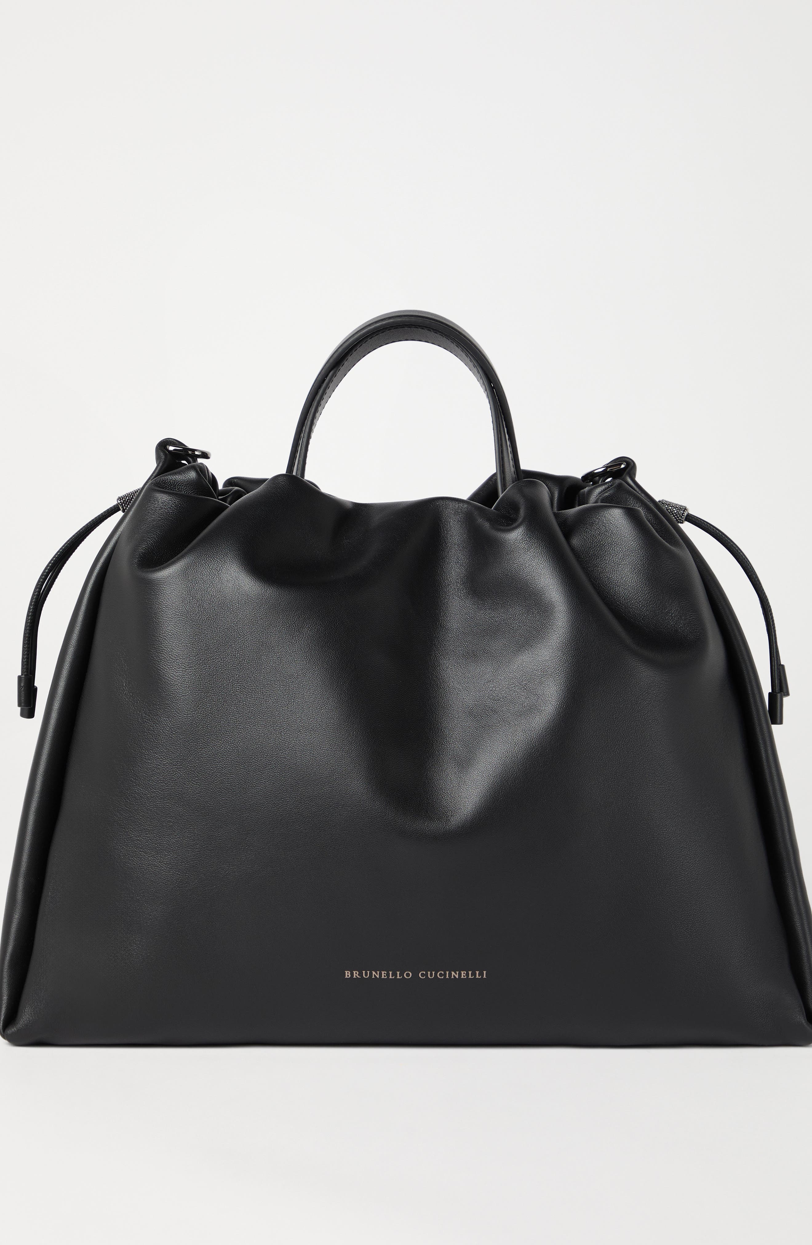 Brunello Cucinelli Soft leather large bucket bag with monili, Alternate, color, 