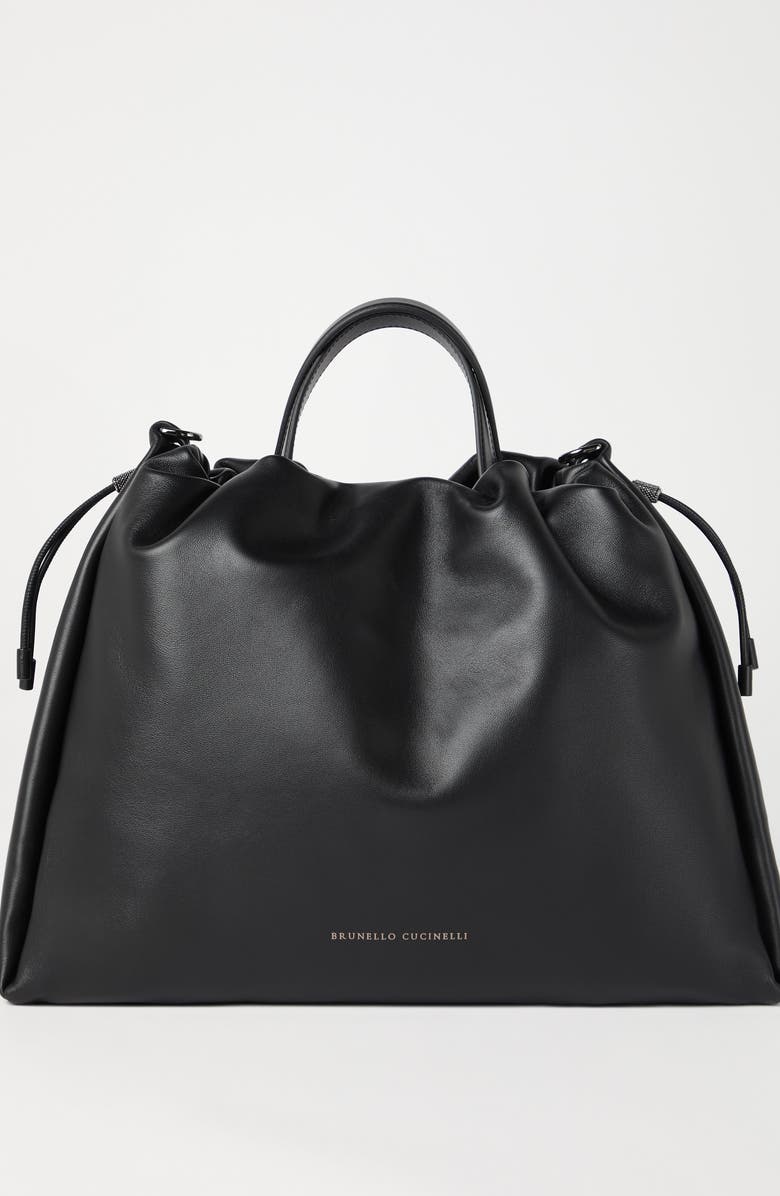 Brunello Cucinelli Soft leather large bucket bag with monili, Alternate, color,