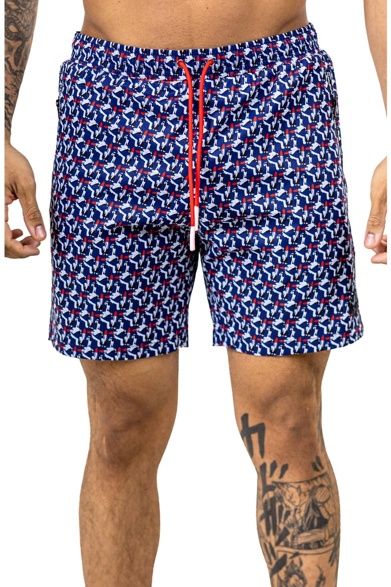 Swim Marthyr Print Swim Trunks, Main, color, BLUE