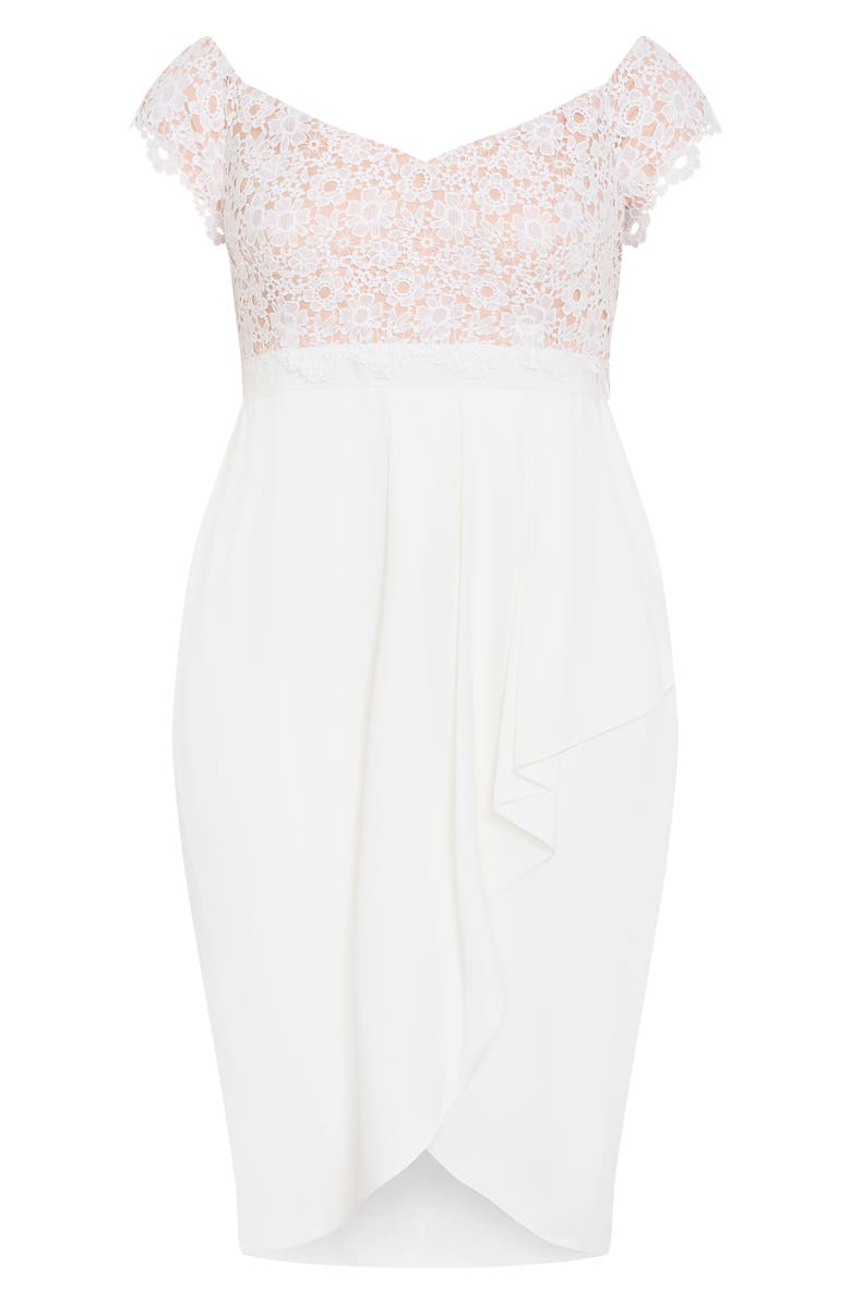 City Chic Lace Glamour Empire Waist Midi Dress, Alternate, color, Ivory
