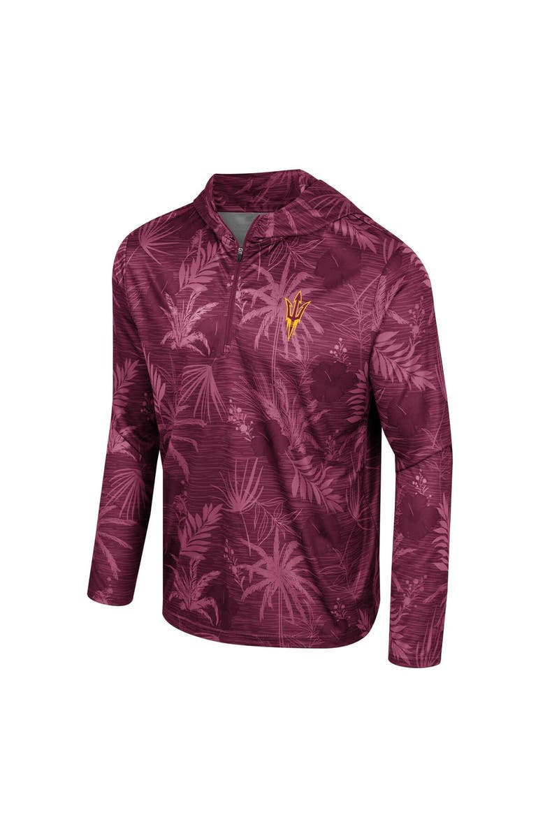 Men's Colosseum Maroon Arizona State Sun Devils Palms Printed Lightweight Quarter-Zip Hooded Top, Alternate, color, Maroon