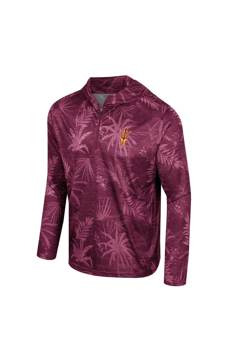 COLOSSEUM Men's Colosseum Maroon Arizona State Sun Devils Palms Printed Lightweight Quarter-Zip Hooded Top, Alternate, color, Maroon