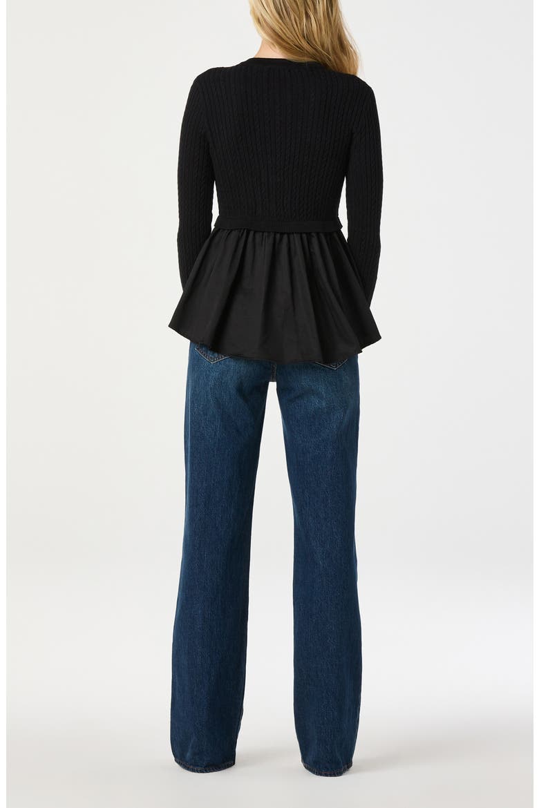 Mixed Media Peplum Top, Alternate, color, BLACK