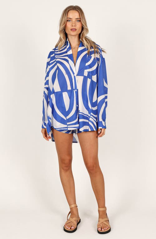 Petal And Pup Petal & Pup Heather Print Oversized Cotton Button-up Shirt In Blue