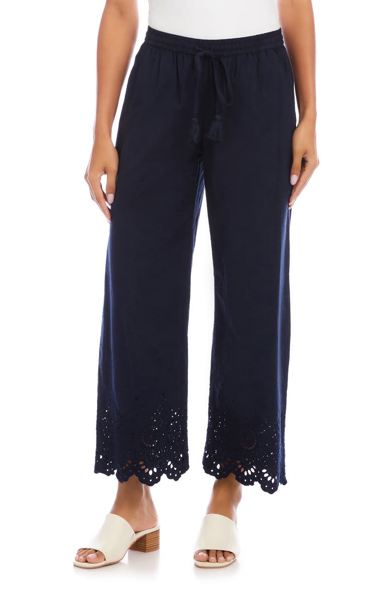 Scallop Edge Straight Leg Ankle Pants, Alternate, color, NAVY