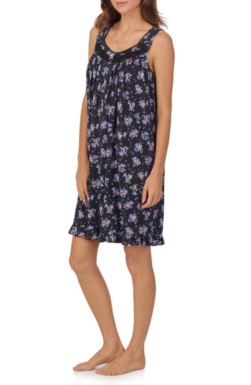 Eileen West Sleeveless Short Jersey Chemise In Black Print