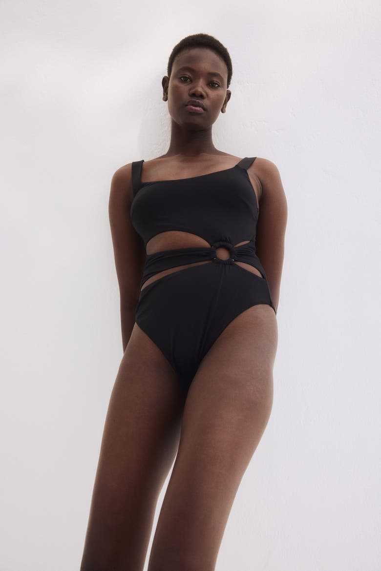 Padded-cup High Leg Swimsuit, Alternate, color, Black