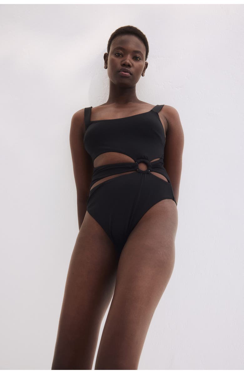 H&M Padded-cup High Leg Swimsuit, Alternate, color, Black