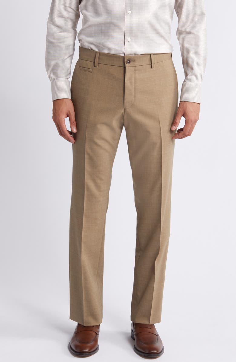 BOSS Genius Virgin Wool Blend Flat Front Dress Pants, Main, color, Open Beige