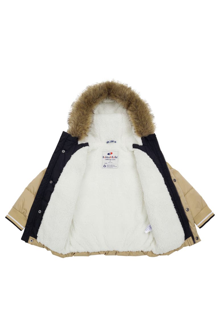 Fleece Lined  Puffer Coat with Removable Trim, Alternate, color, Khaki