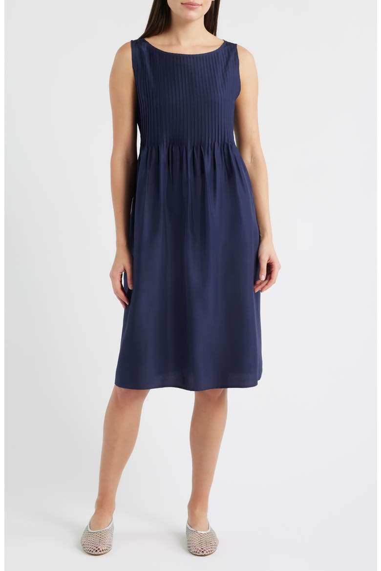 Pleated Silk Dress, Main, color, INK
