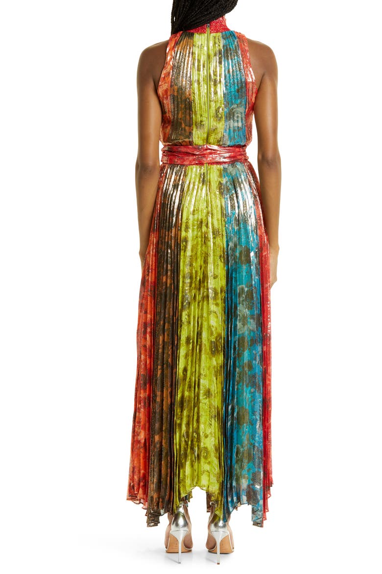 Mertie Metallic Stripe Floral Maxi Dress, Alternate, color, MULTI