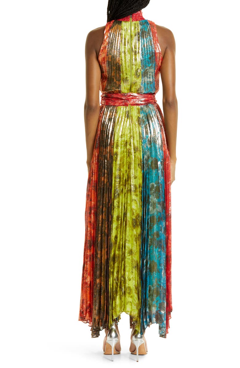 Alice + Olivia Mertie Metallic Stripe Floral Maxi Dress, Alternate, color, 
