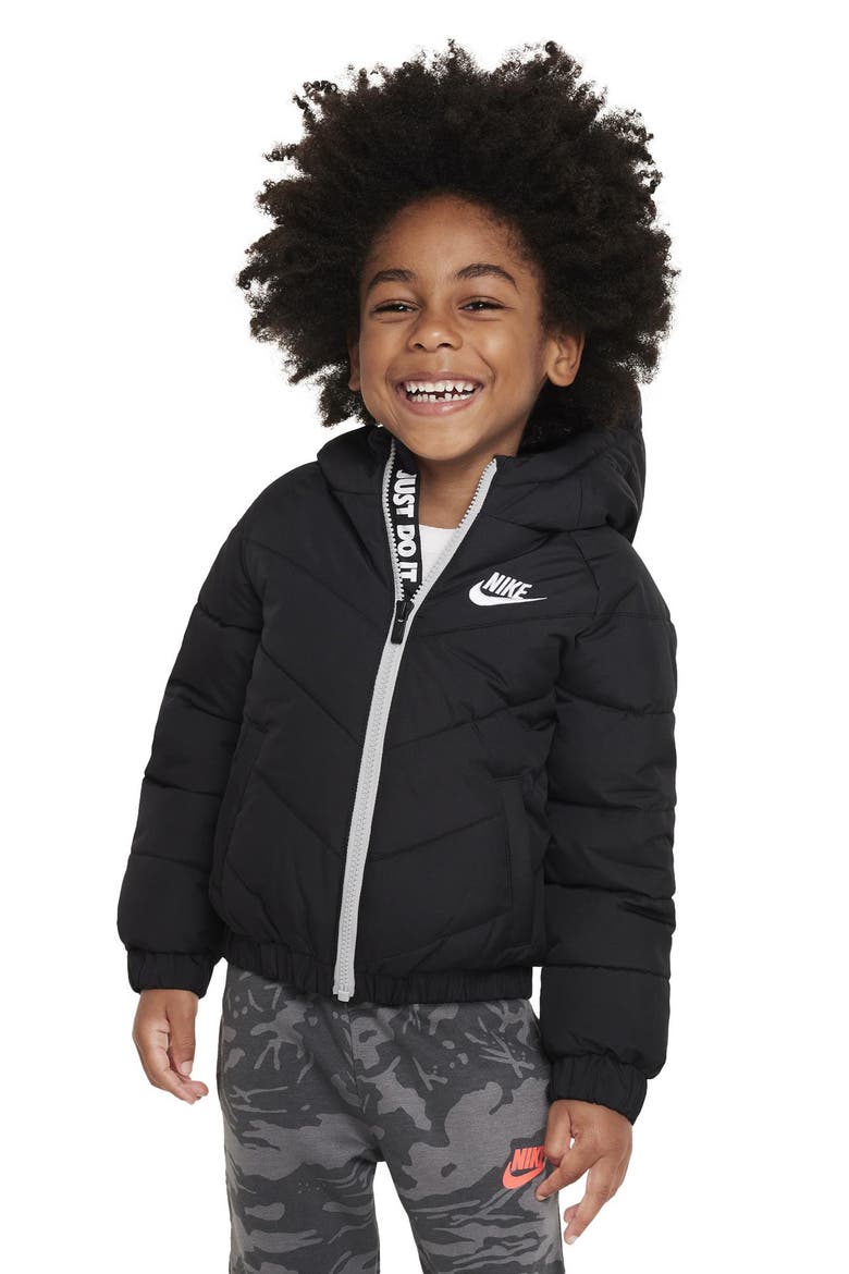 Kids' Puffer Hooded Zip Jacket, Alternate, color, BLACK