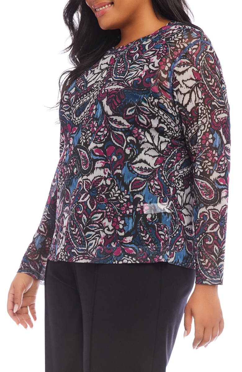 Karen Kane Paisley Print Long Sleeve Mesh Top, Alternate, color, 