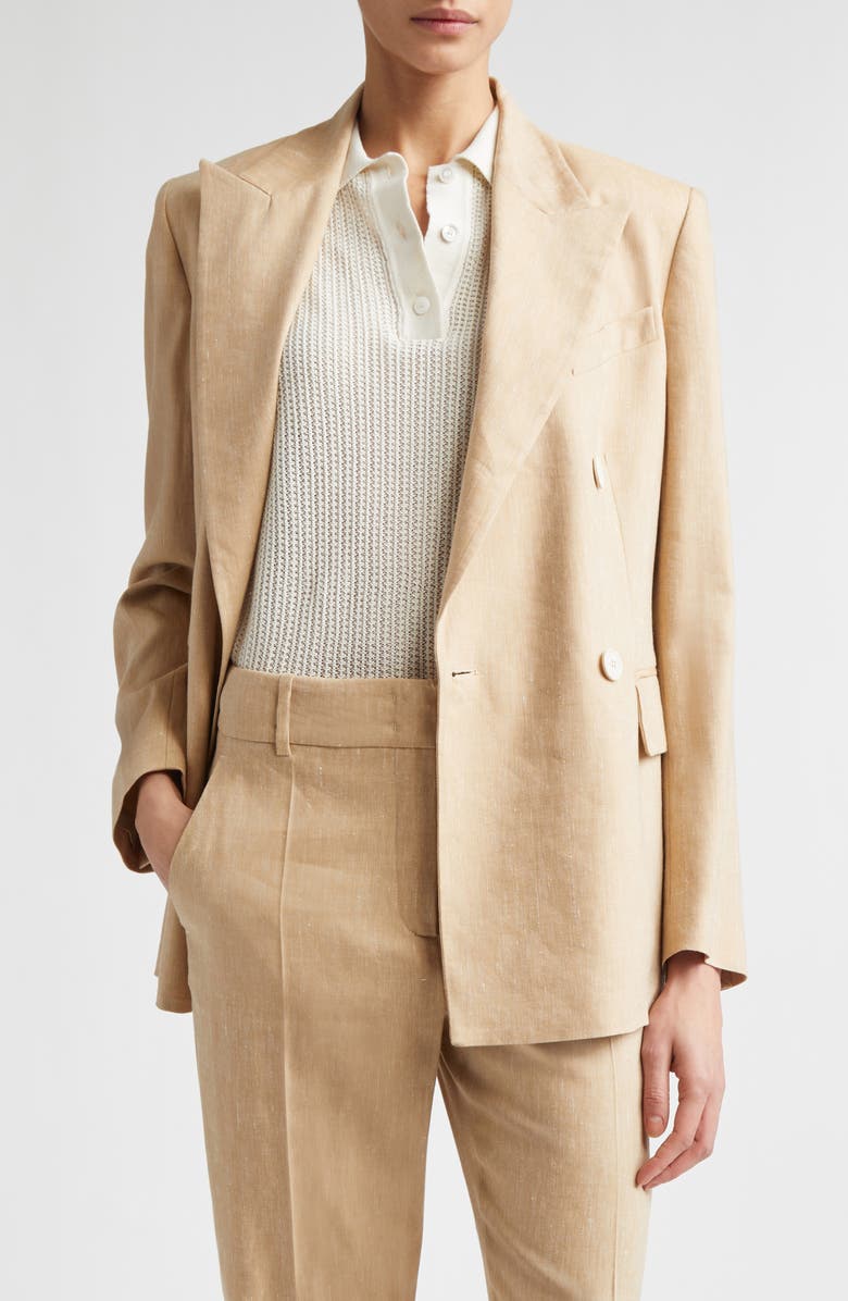 Eleventy Double Breasted Linen & Wool Jacket, Main, color, Taupe Cognac