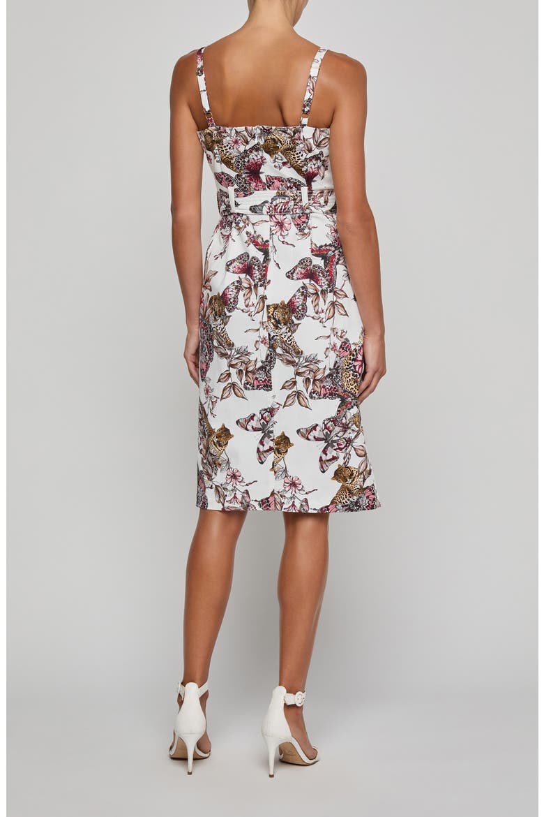 Ida Print Sleeveless Belted Stretch Cotton Dress, Alternate, color, WHITE MULTI