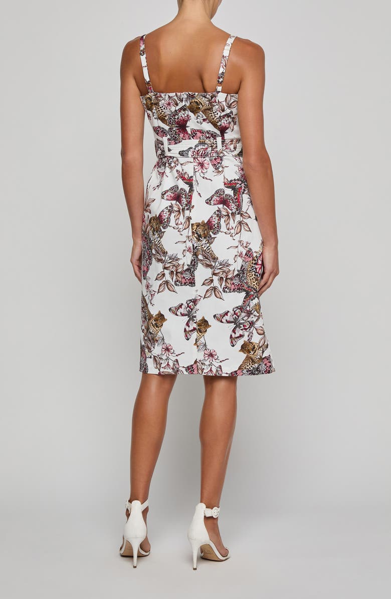 L'AGENCE Ida Print Sleeveless Belted Stretch Cotton Dress, Alternate, color, White Multi