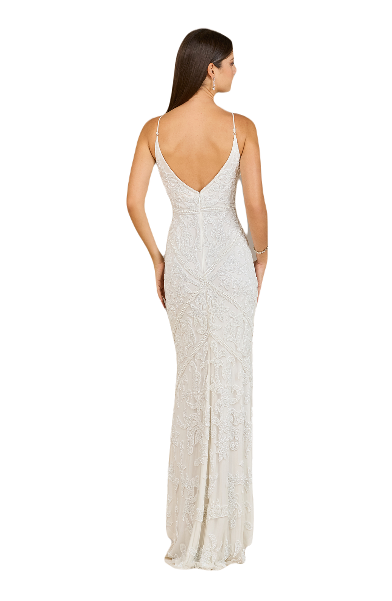 LARA New York Beaded Spaghetti Strap Fitted Gown, Alternate, color, Ivory