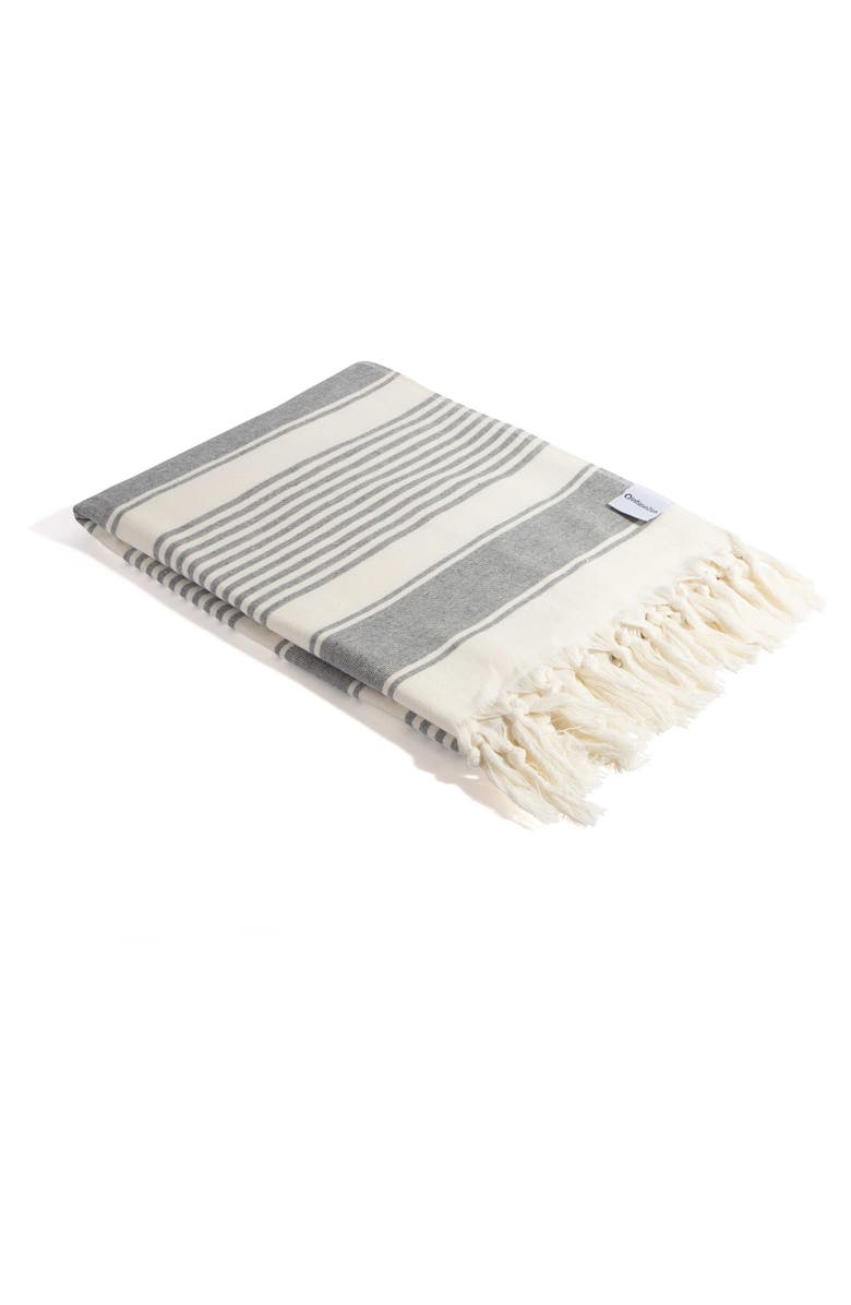 InfuseZen Sauna Stripe Organic Terry Cloth Lined Turkish Towel, Alternate, color, Dark Grey