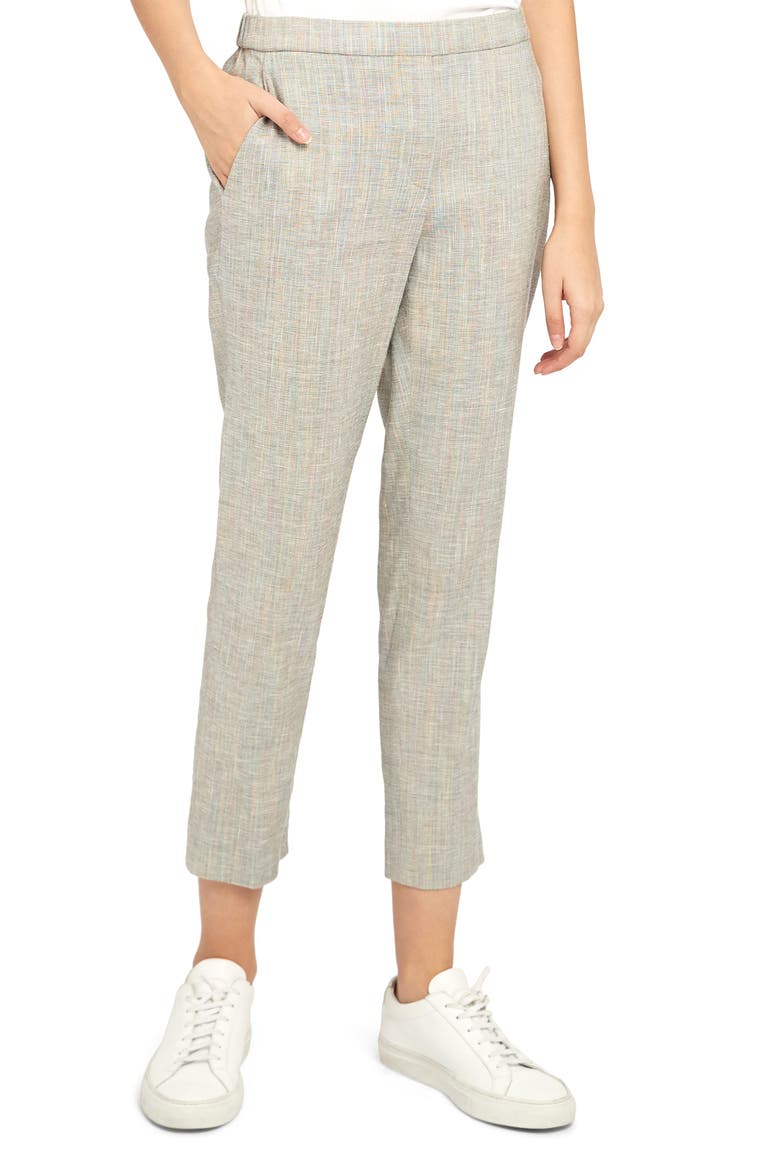 Treeca Pull-On Linen Blend Crop Trousers, Alternate, color, MULTI