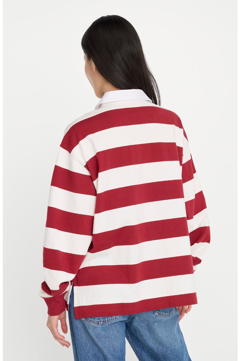Oversize Rugby Polo Top, Alternate, color, MERLOT AND CHALK RUGBY STRIPE
