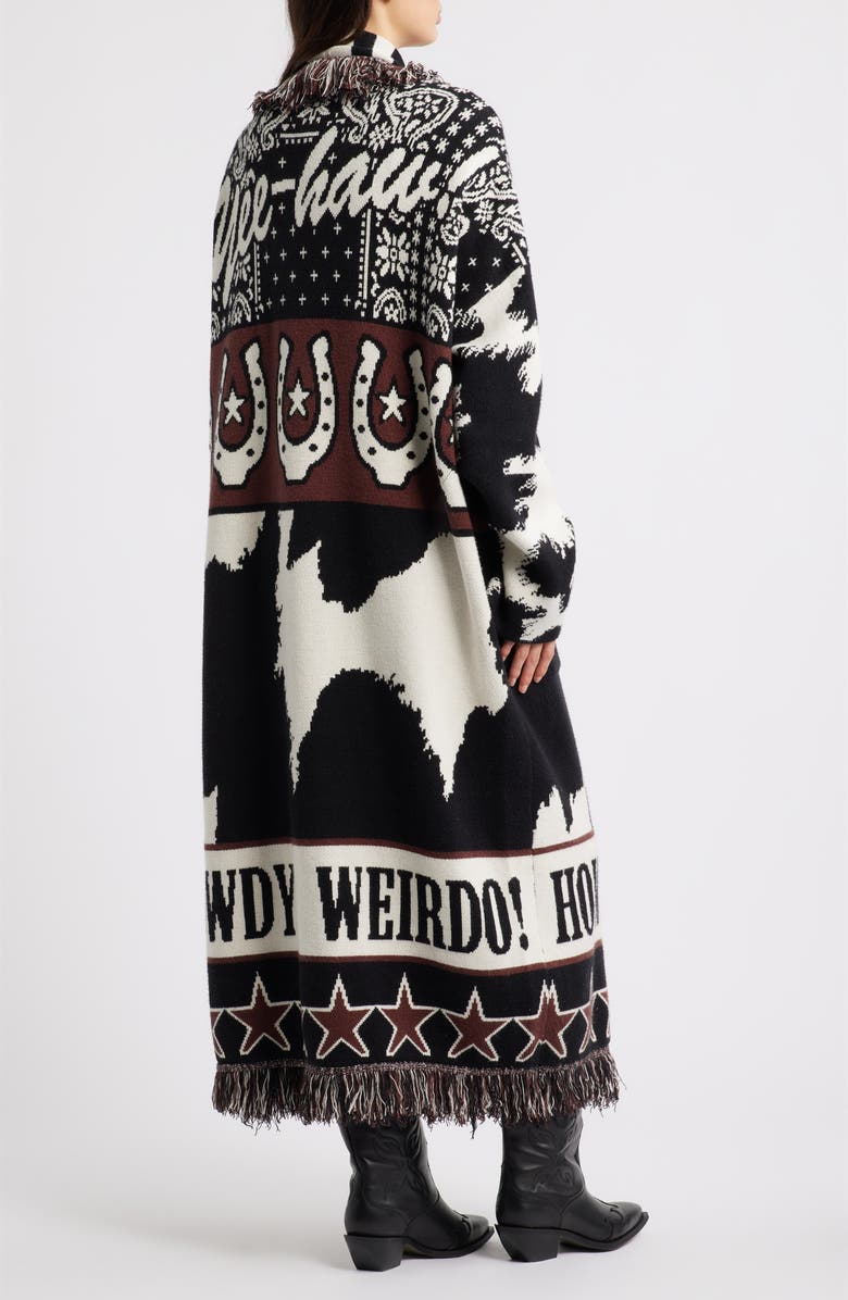 Dressed in Lala Howdy Cowboy Jacquard Longline Cardigan, Alternate, color, Black