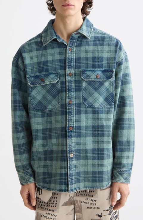 Check Washed Denim Overshirt