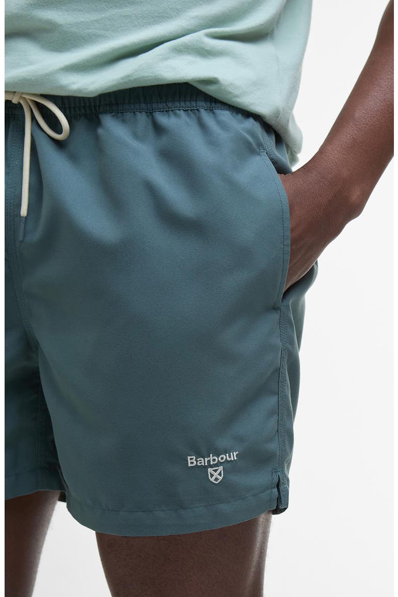 Staple Logo Embroidered Swim Trunks, Alternate, color, VINTAGE TEAL