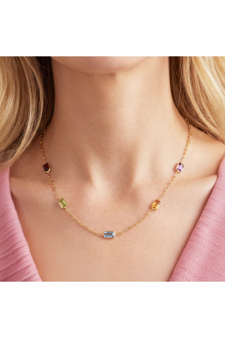 Rainbow Gemstone Paperclip Necklace, Alternate, color, Rainbow
