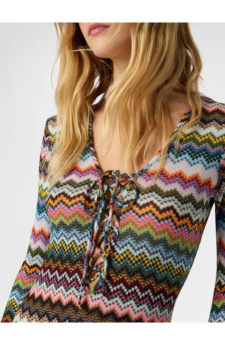 Missoni Long Cover-up In Lamé Viscose With Pixel-effect Zigzag Pattern, Alternate, color, Black & Multicoloured